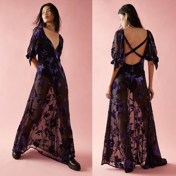 Free People Dresses Free People Dahlia Mesh Bodysuit Maxi Dress